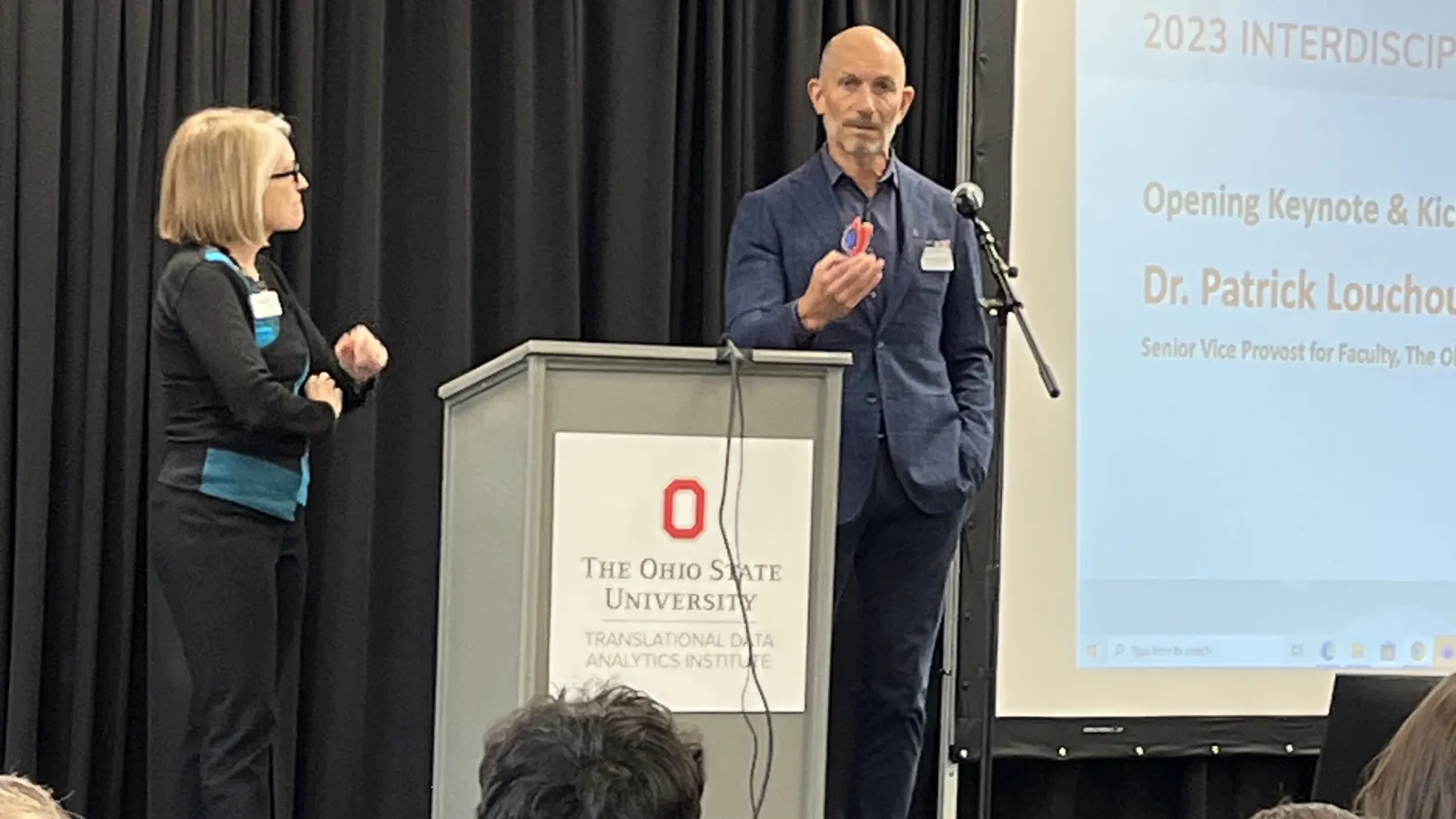 Dr. Elena Irwin and Dr. Patrick Louchouarn during opening keynote
